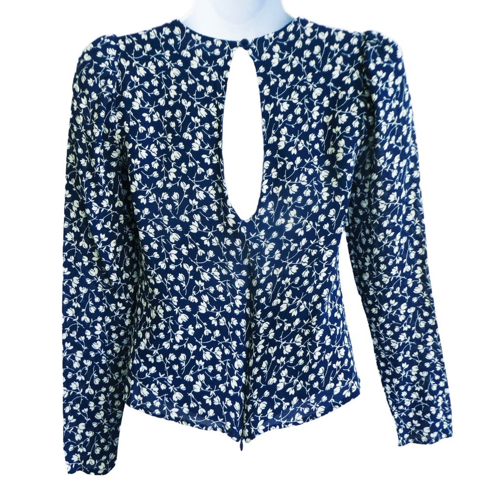 Reformation USA Floral Puff Long Sleeve Top Cutout Keyhole Button Zipper Back XS